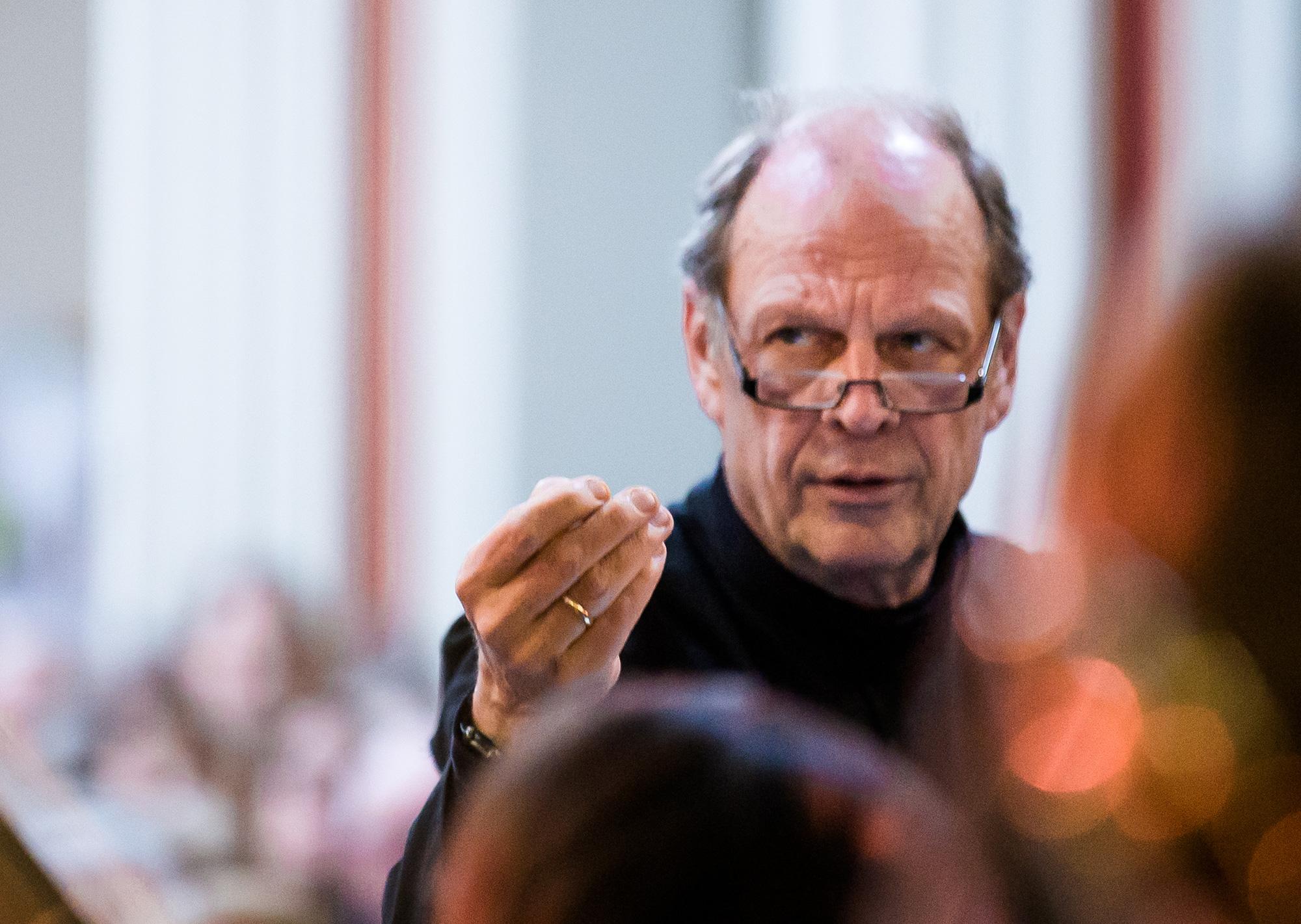 Paul Halley directing choir and orchestra in 'Vespers of 1610' by Claudio Monteverdi