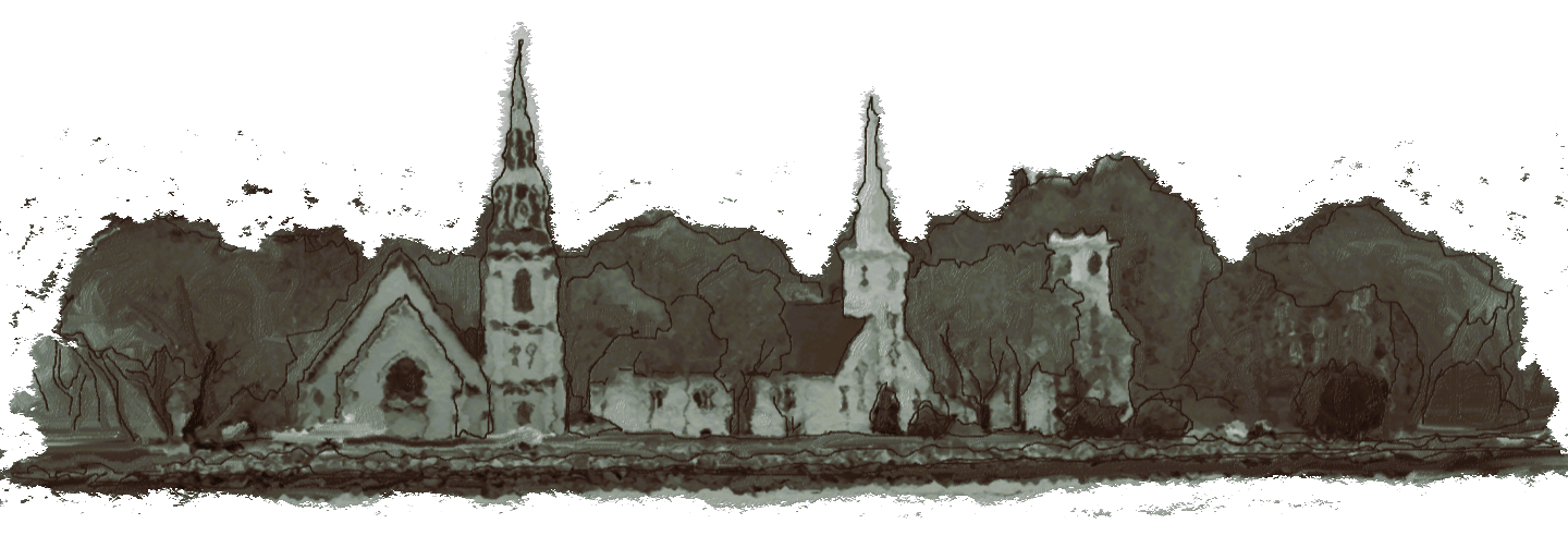 Three churches paint and pen rounded
