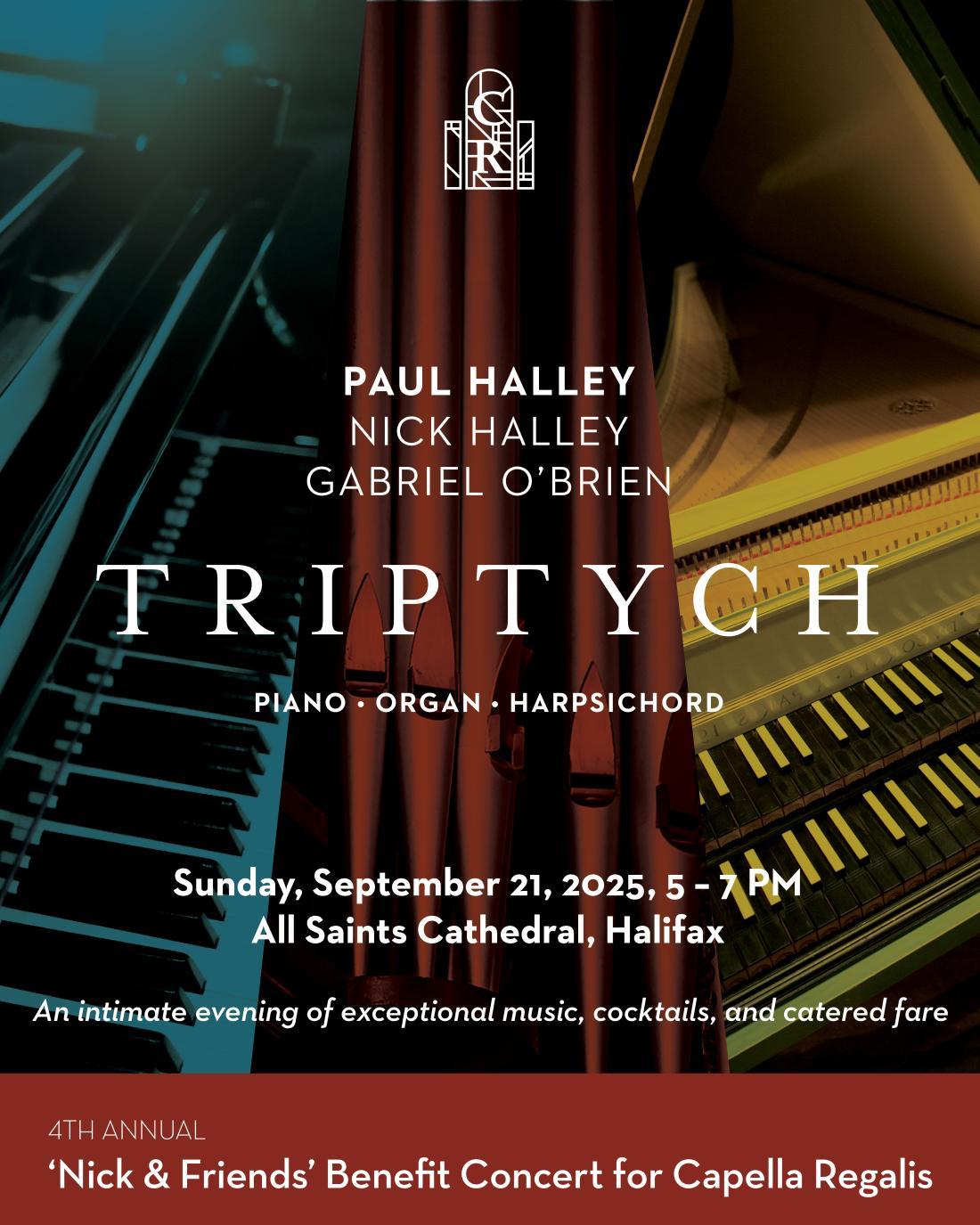 Triptych poster for Nick & Friends Fundraiser Capella Regalis